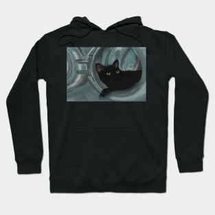 Black Cat Hiding in Washing Machine Hoodie